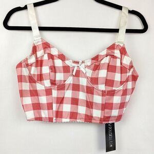 NWT Dollskill ♡ Current Mood ♡ Pink and White Gingham Bustier Crop Top